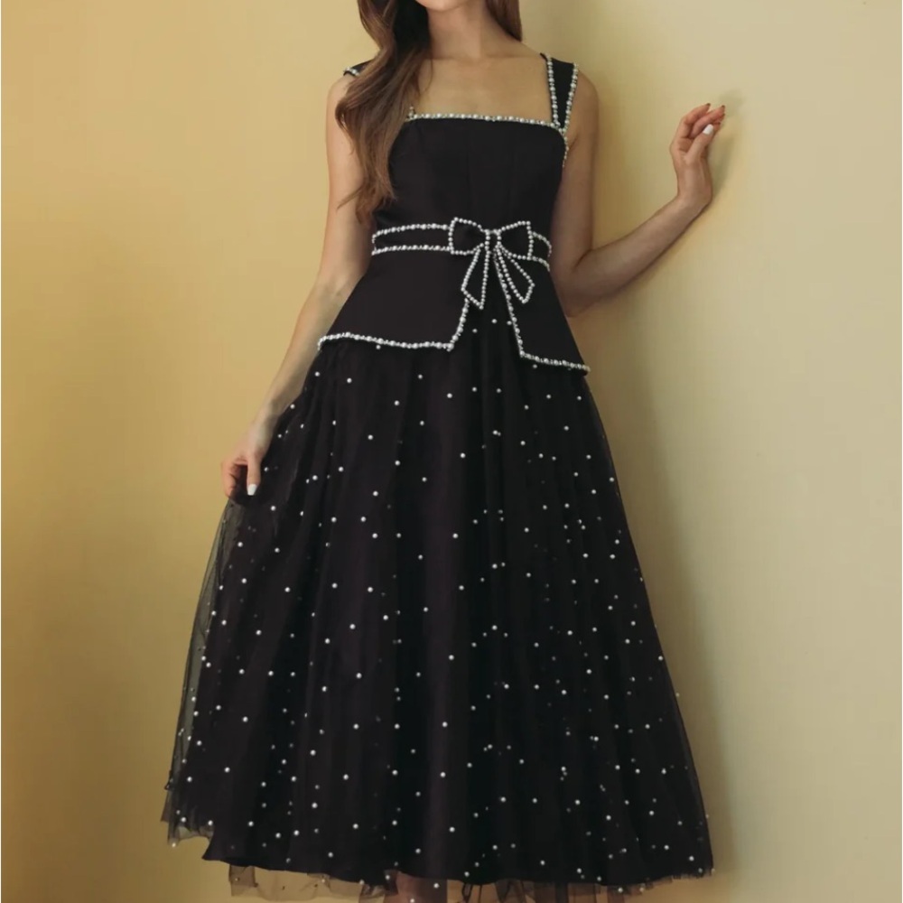 Mac Duggal 56206 Black Sleeveless Embellished Crepe And Tulle Midi Dress sz 4 - Picture 6 of 6